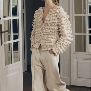 Zara Cream Textured Chunky Cardigan Sz.S